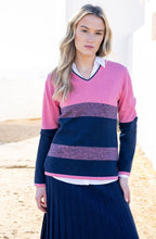 Rose and Navy Graduated Stripe V Neck