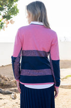 Rose and Navy Graduated Stripe V Neck