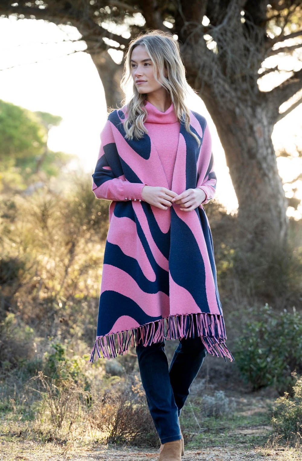 Rose and Navy Oversized Scarf
