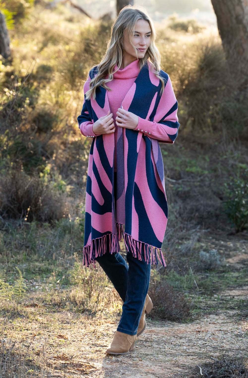 Rose and Navy Oversized Scarf