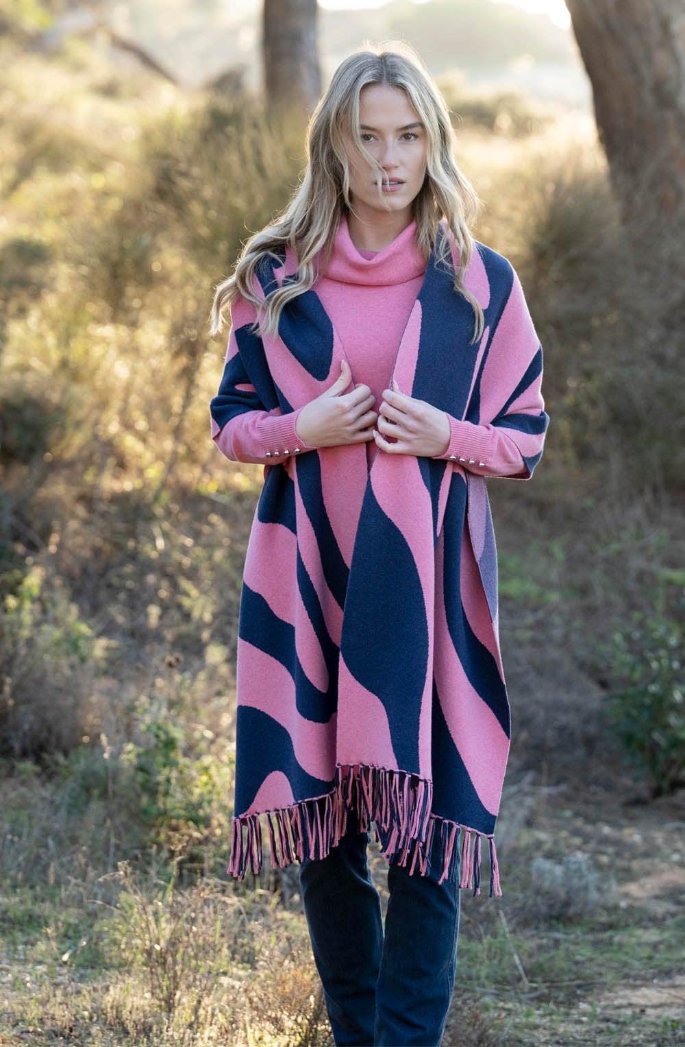 Rose and Navy Oversized Scarf