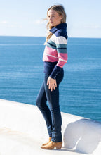 Rose and Navy Striped Cowl Neck Jumper