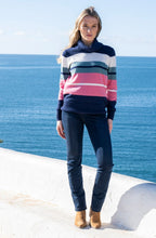 Rose and Navy Striped Cowl Neck Jumper