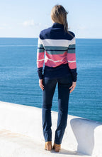 Rose and Navy Striped Cowl Neck Jumper
