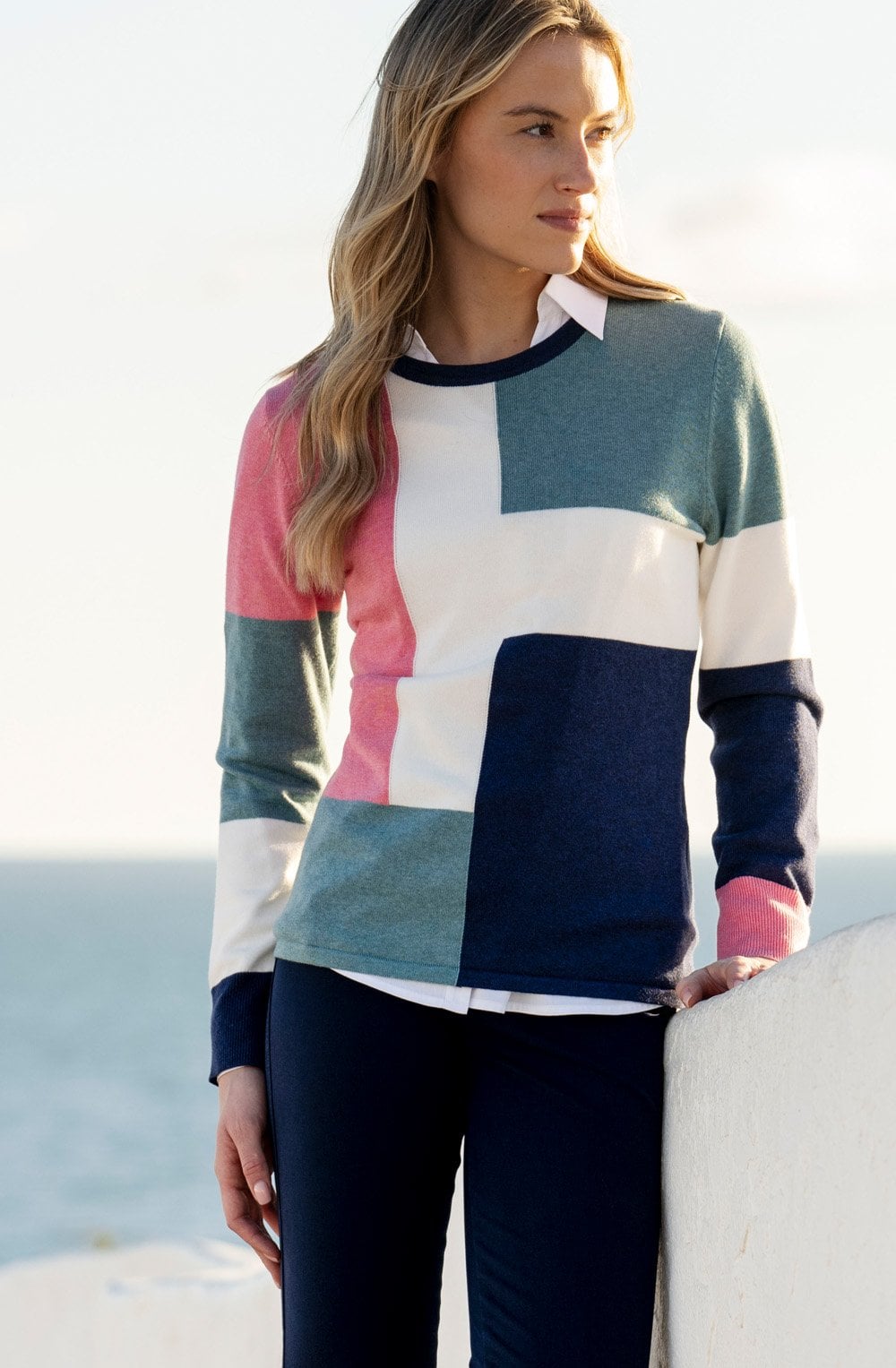 Rose and Sea Foam Asymmetric Colour Block Jumper