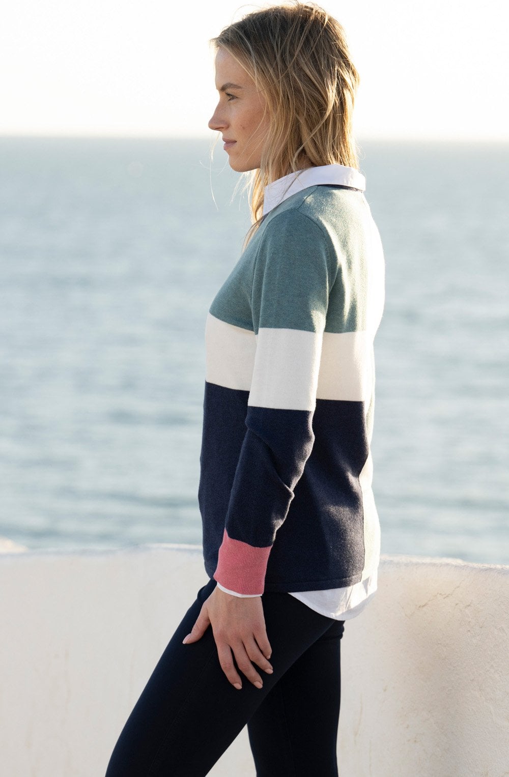Rose and Sea Foam Asymmetric Colour Block Jumper