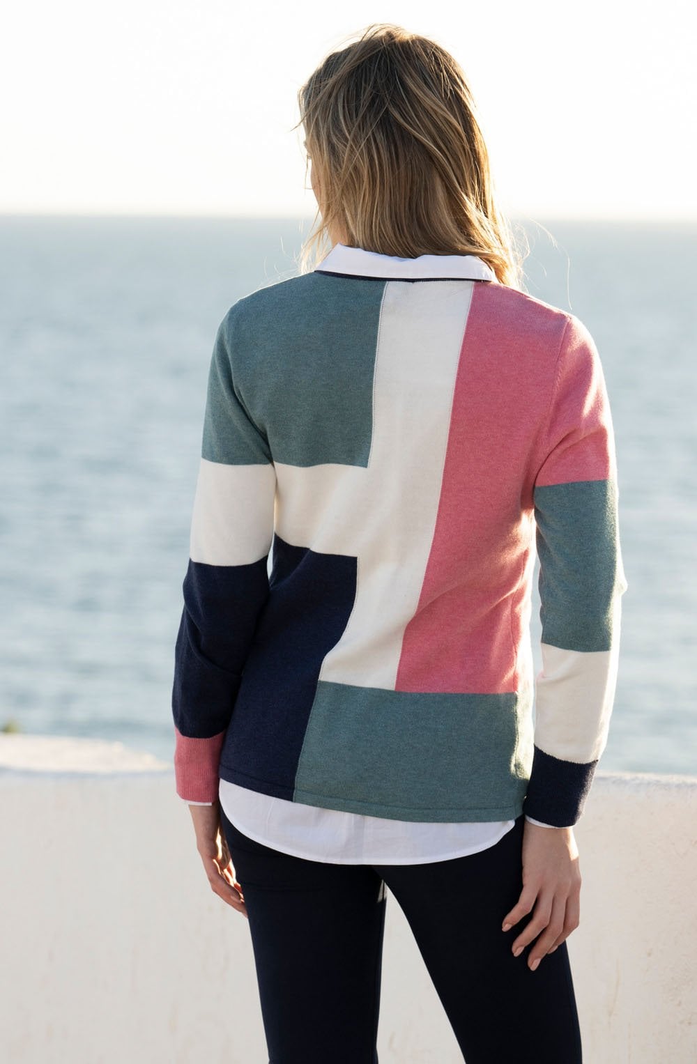 Rose and Sea Foam Asymmetric Colour Block Jumper