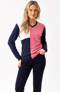 Rose Asymmetric Colour Block V Neck Jumper