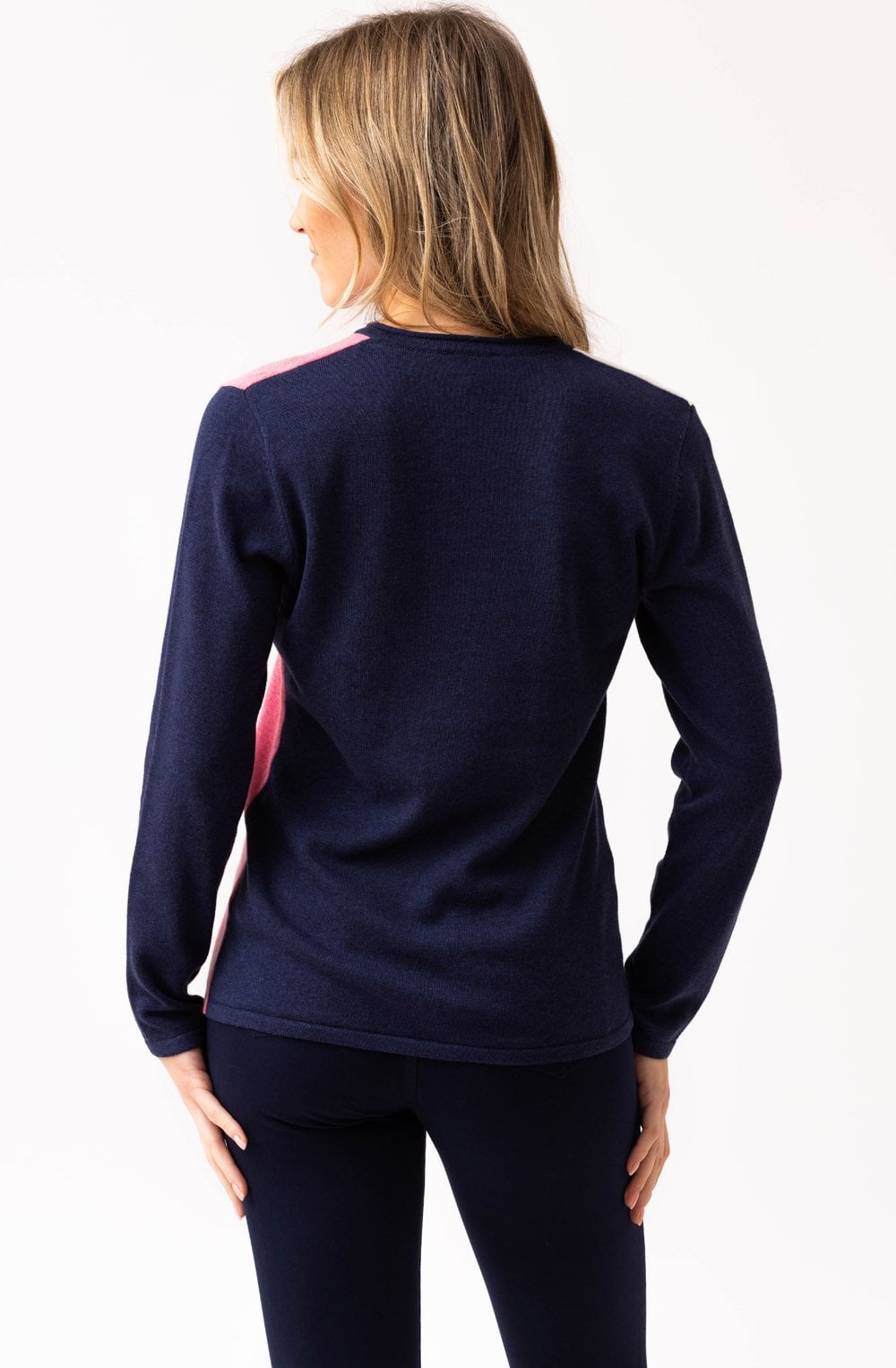 Rose Asymmetric Colour Block V Neck Jumper