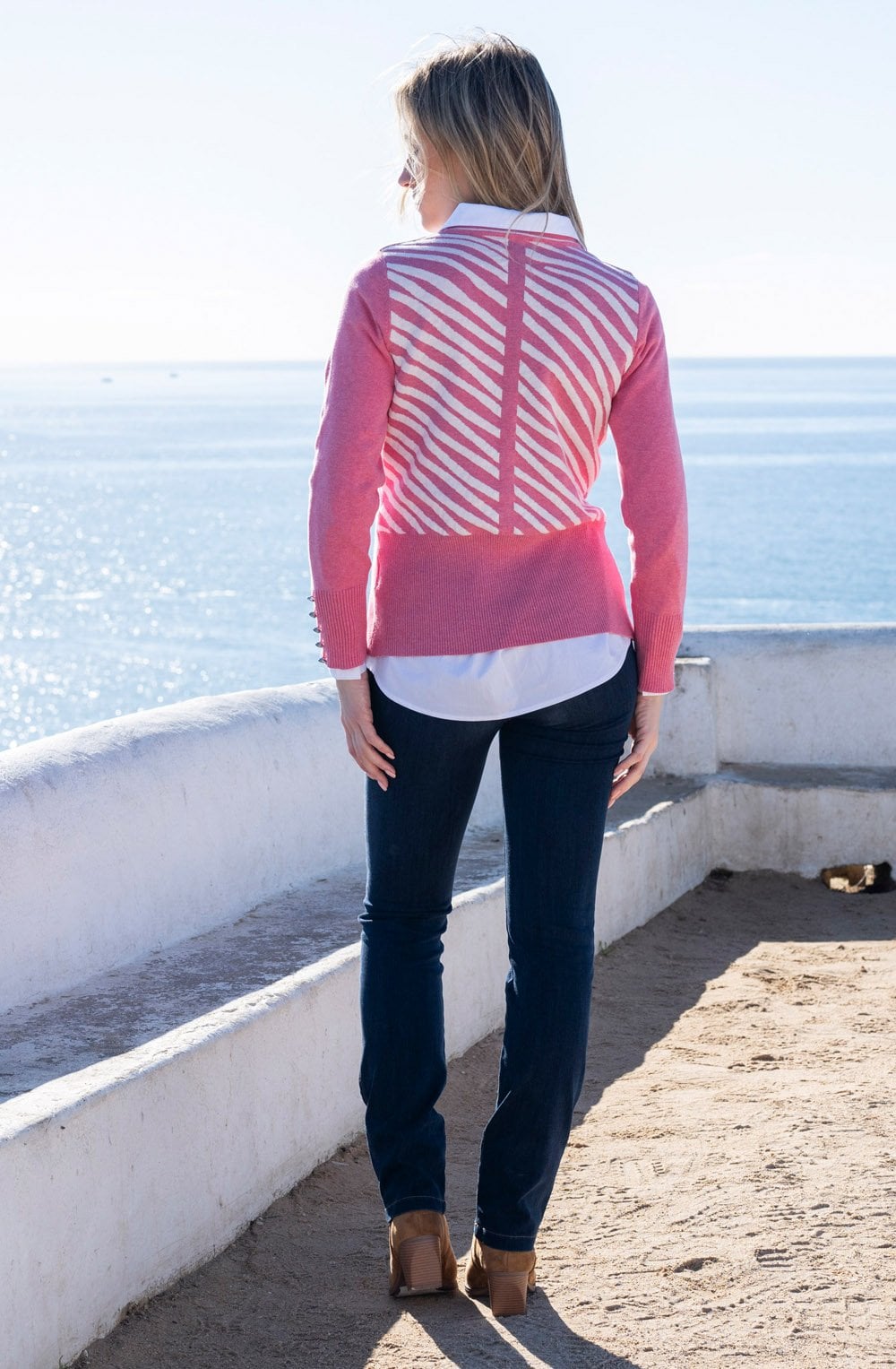 Rose Diagonal Stripes and Colour Block Jumper