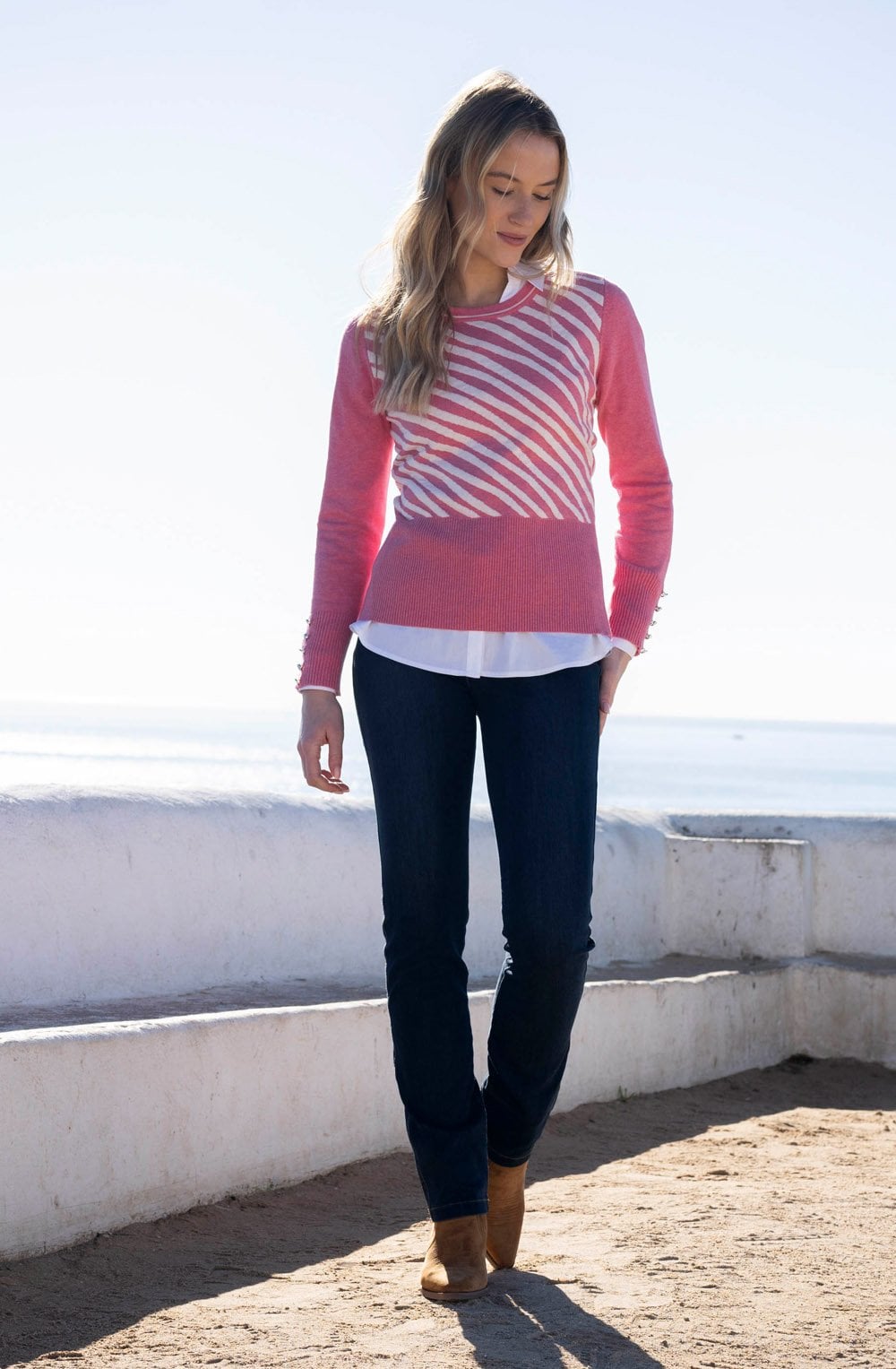 Rose Diagonal Stripes and Colour Block Jumper