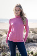 Rose Pink Jersey Polo Neck Top