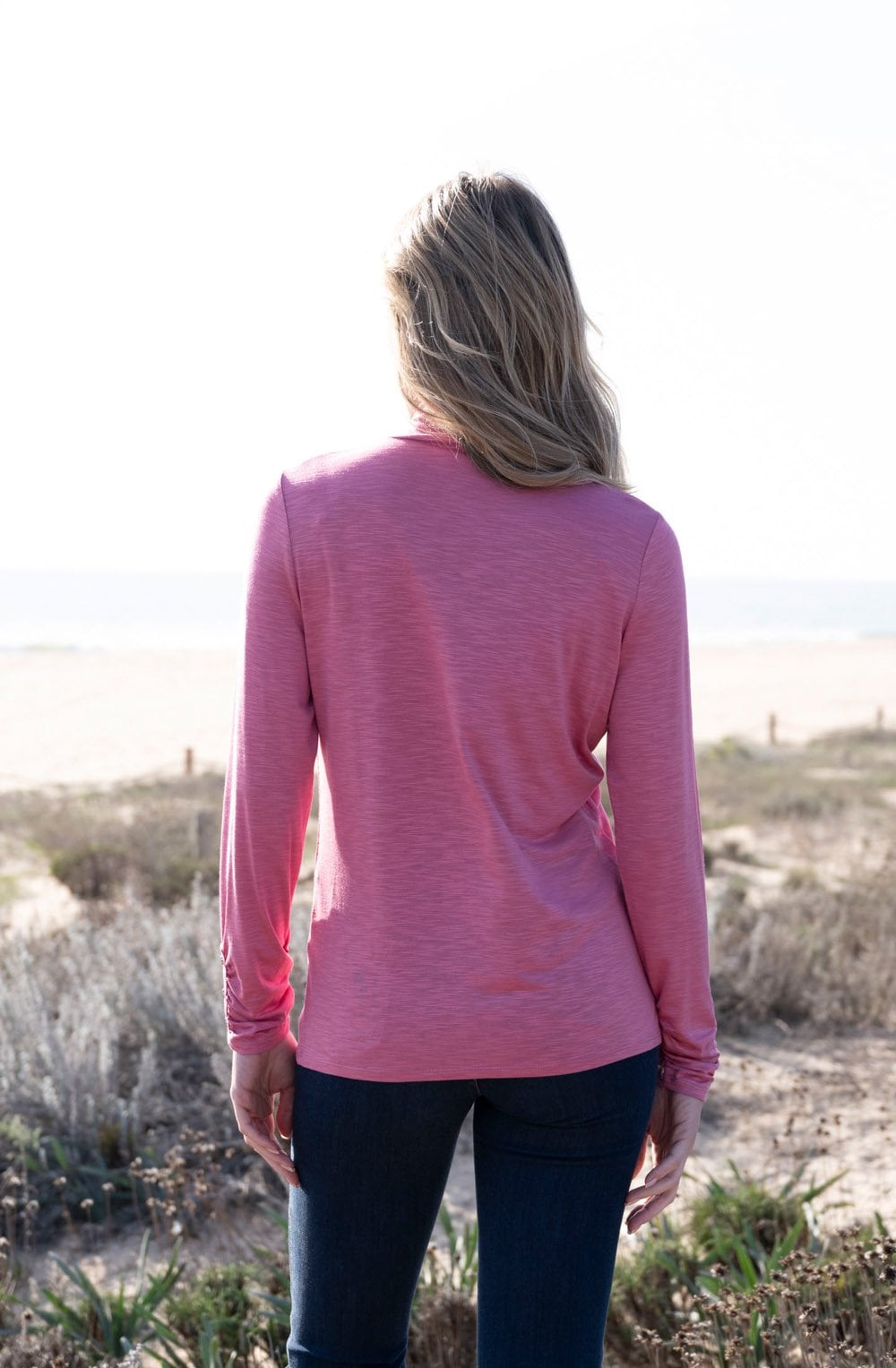 Rose Pink Jersey Polo Neck Top