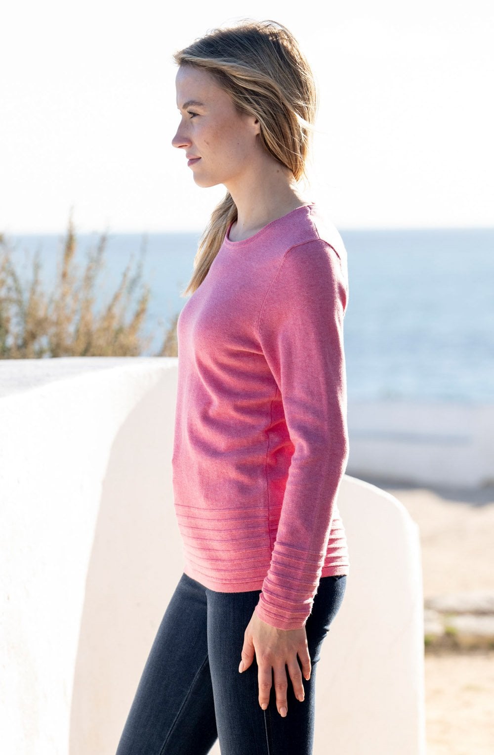 Rose Pink Ribbed Detail Jumper