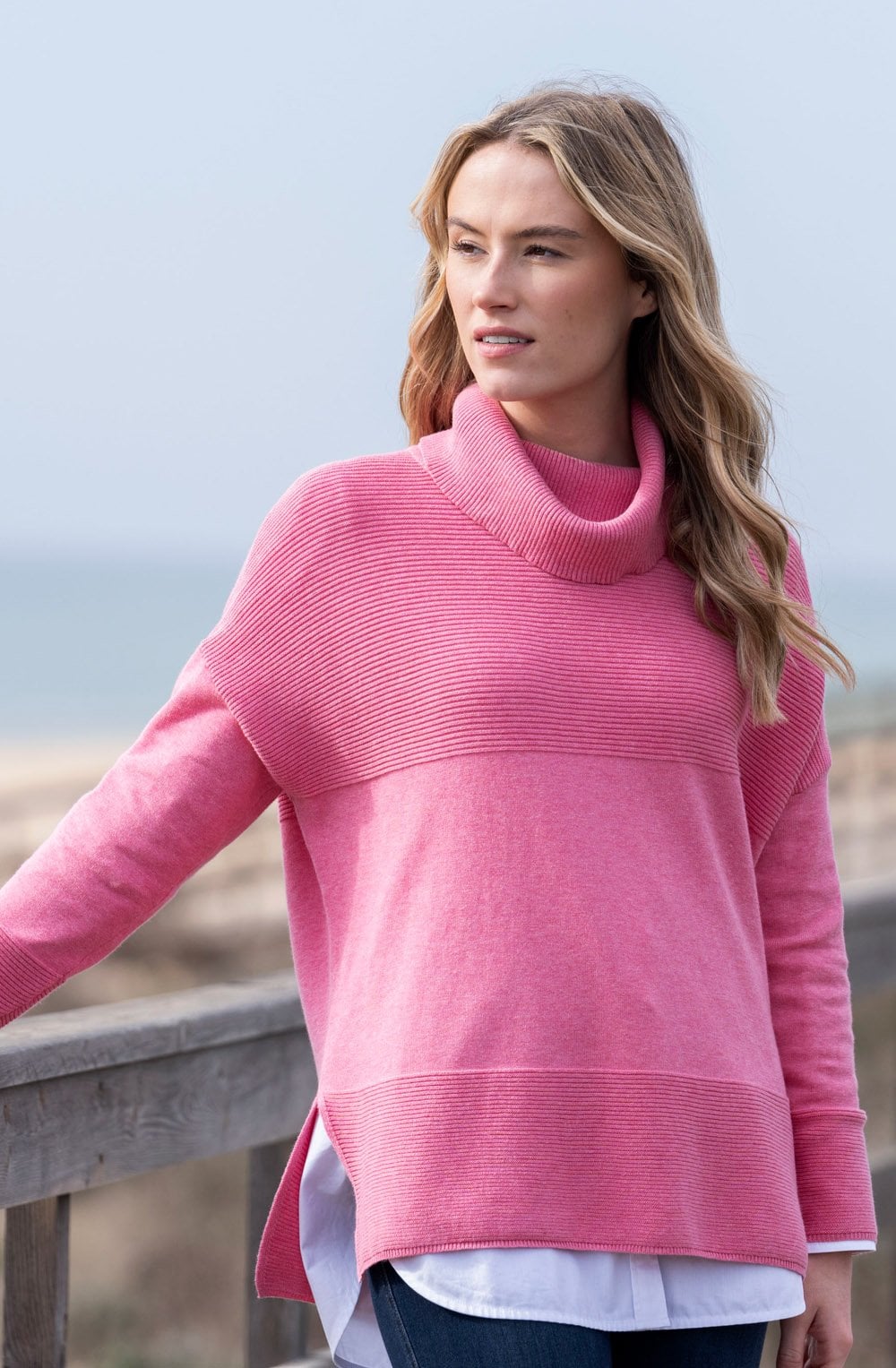 Rose Textured Knit Oversized Cowl Neck Jumper