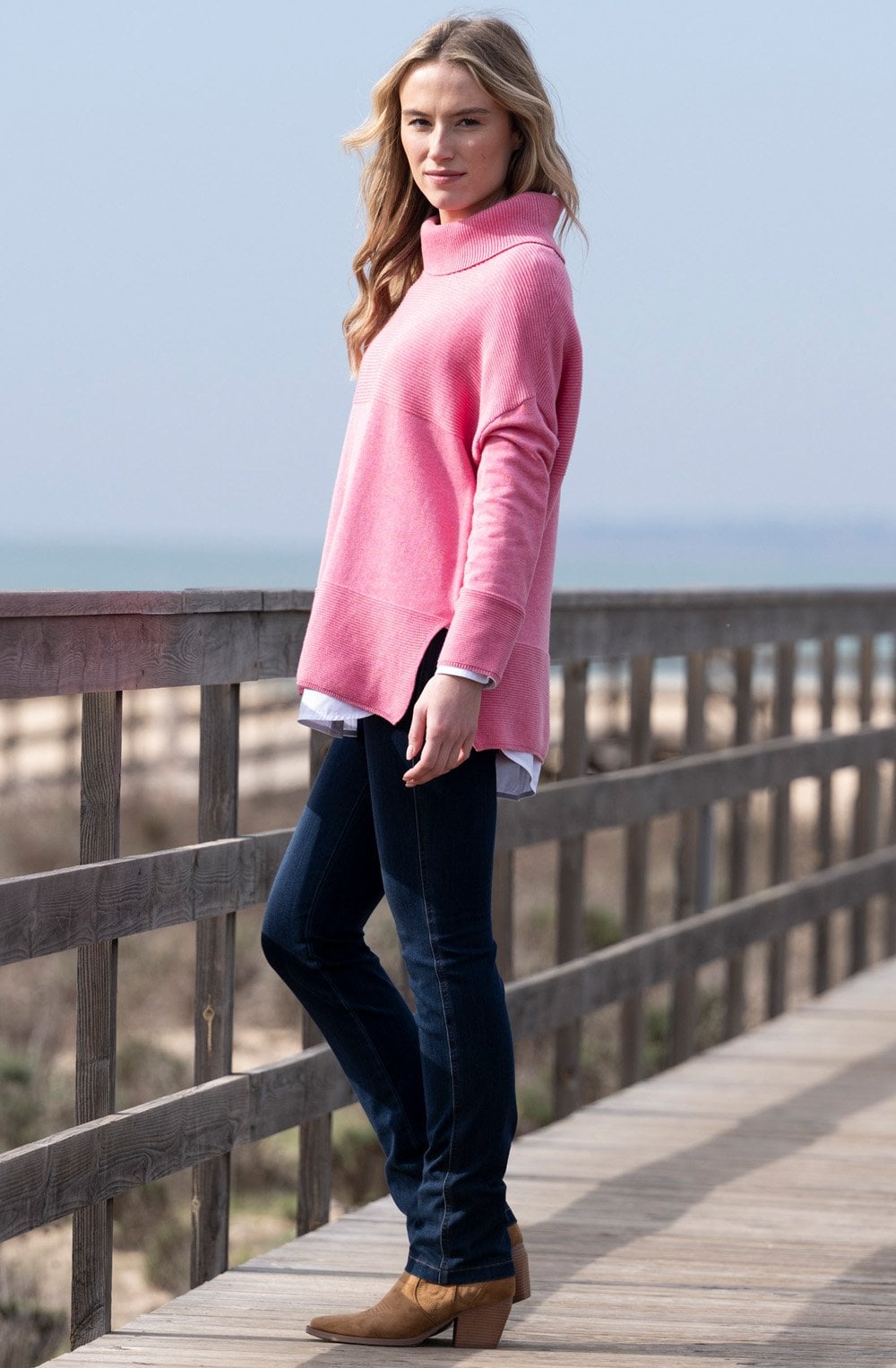 Rose Textured Knit Oversized Cowl Neck Jumper
