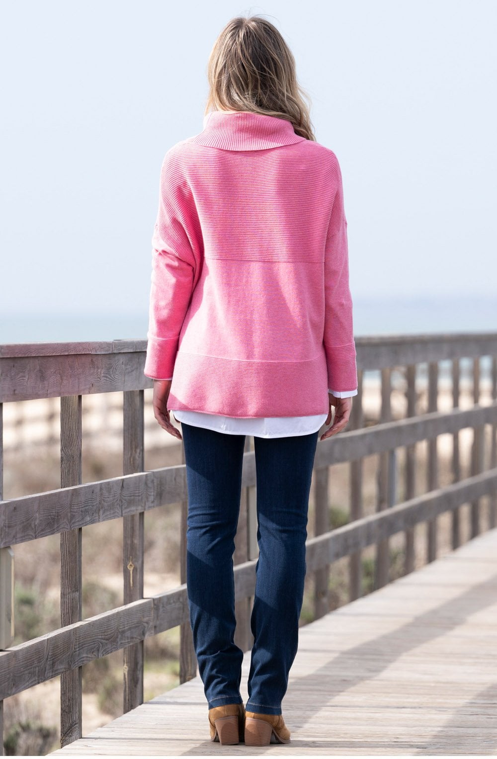 Rose Textured Knit Oversized Cowl Neck Jumper