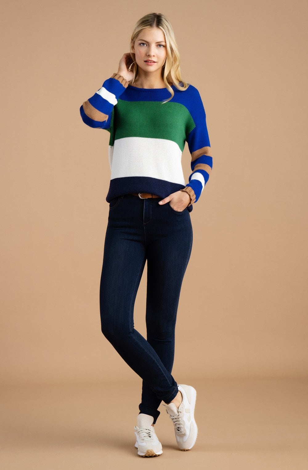 Royal Blue and Green Colour Block Jumper