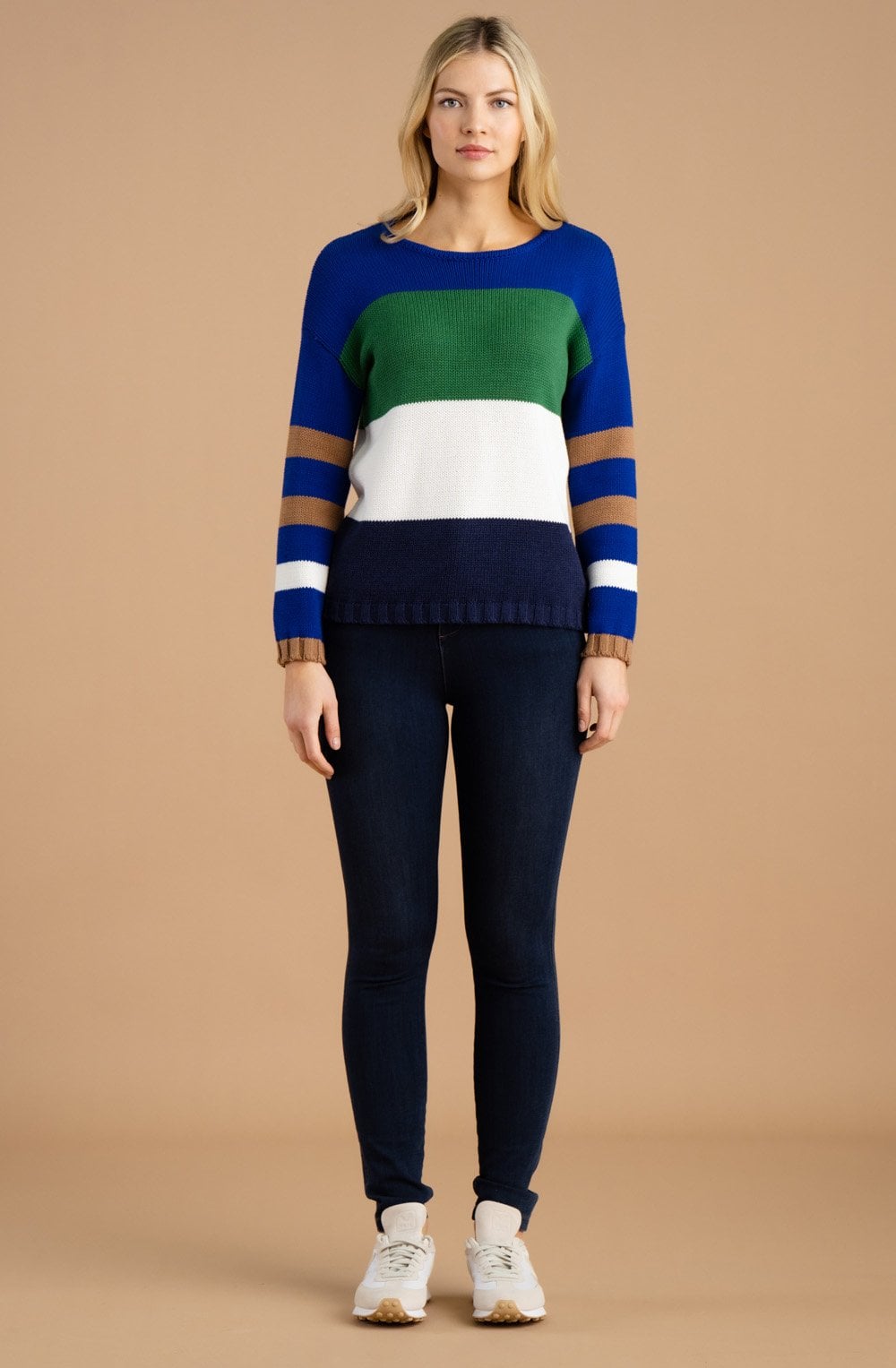 Royal Blue and Green Colour Block Jumper