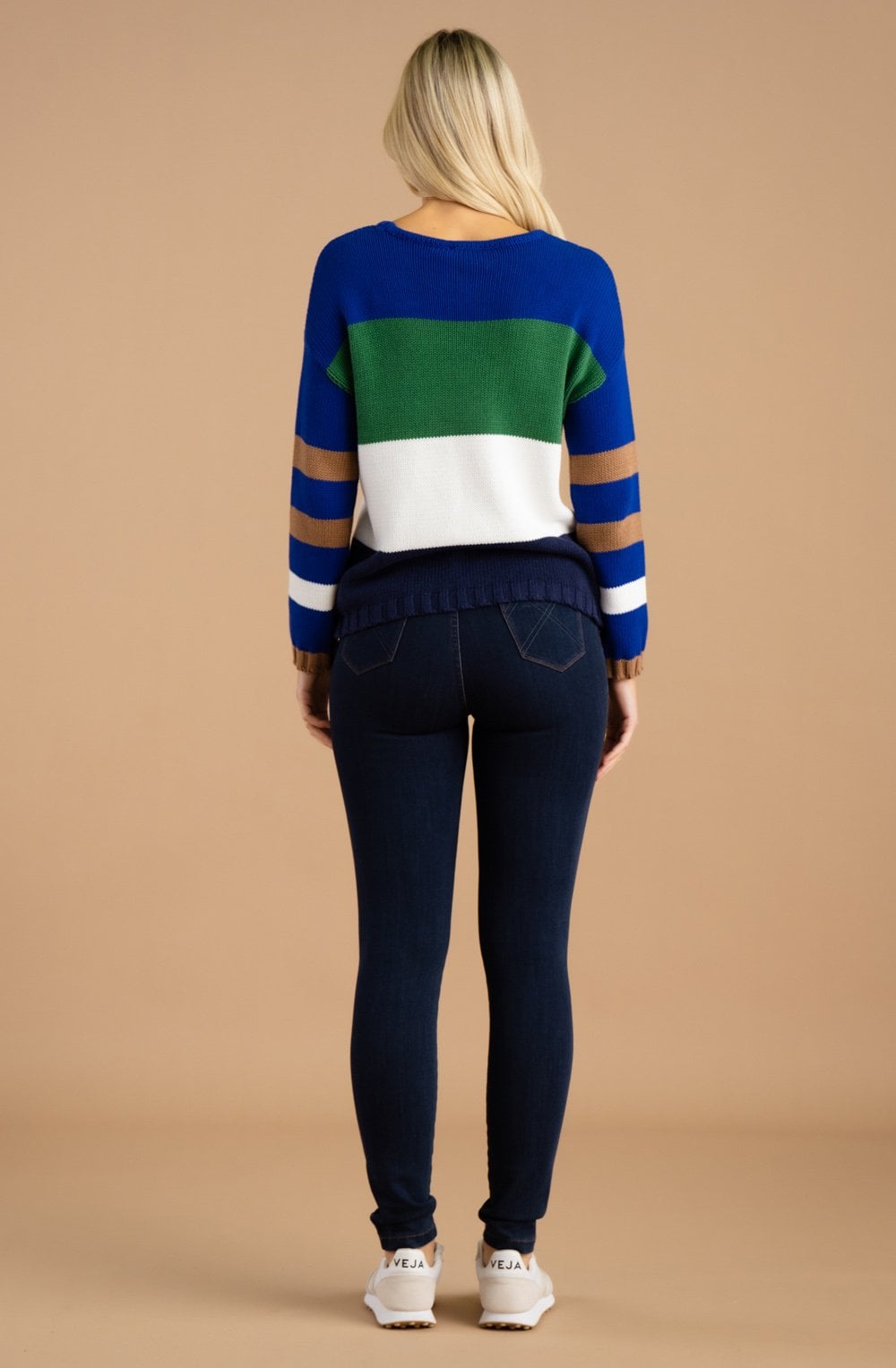 Royal Blue and Green Colour Block Jumper