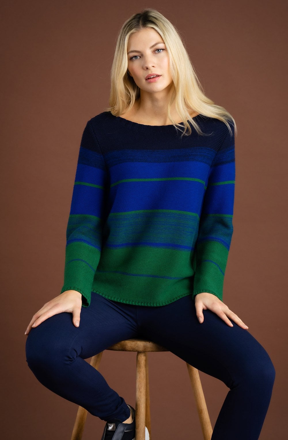 Royal Blue and Green Distorted Stripe Jumper