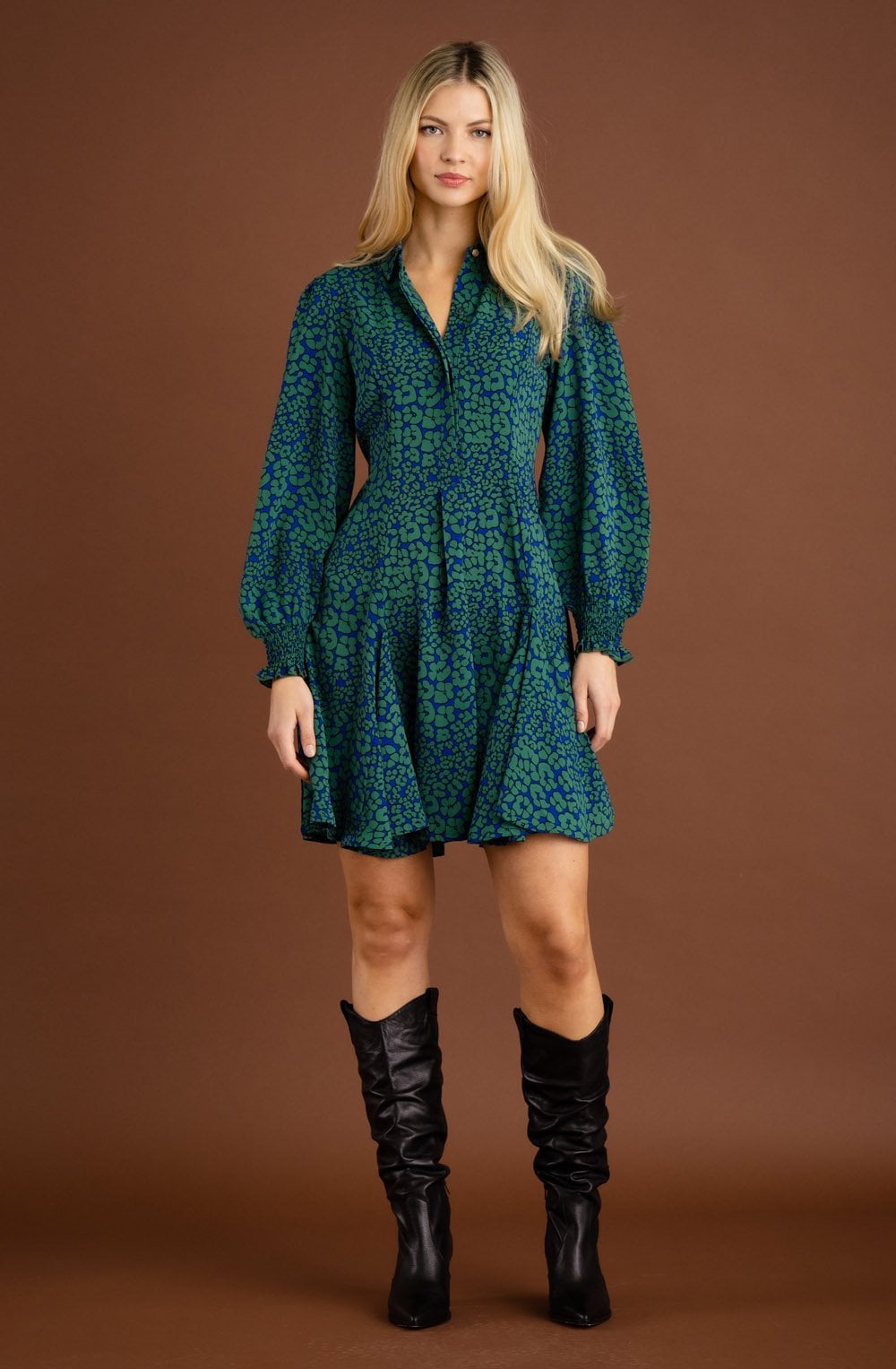 Royal Blue and Green Fit and Flare Dress