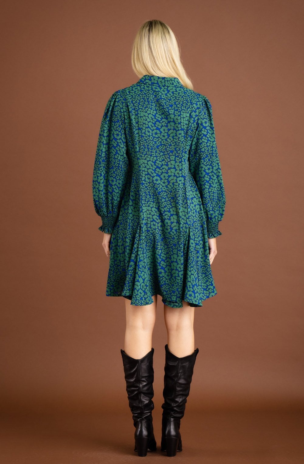 Royal Blue and Green Fit and Flare Dress