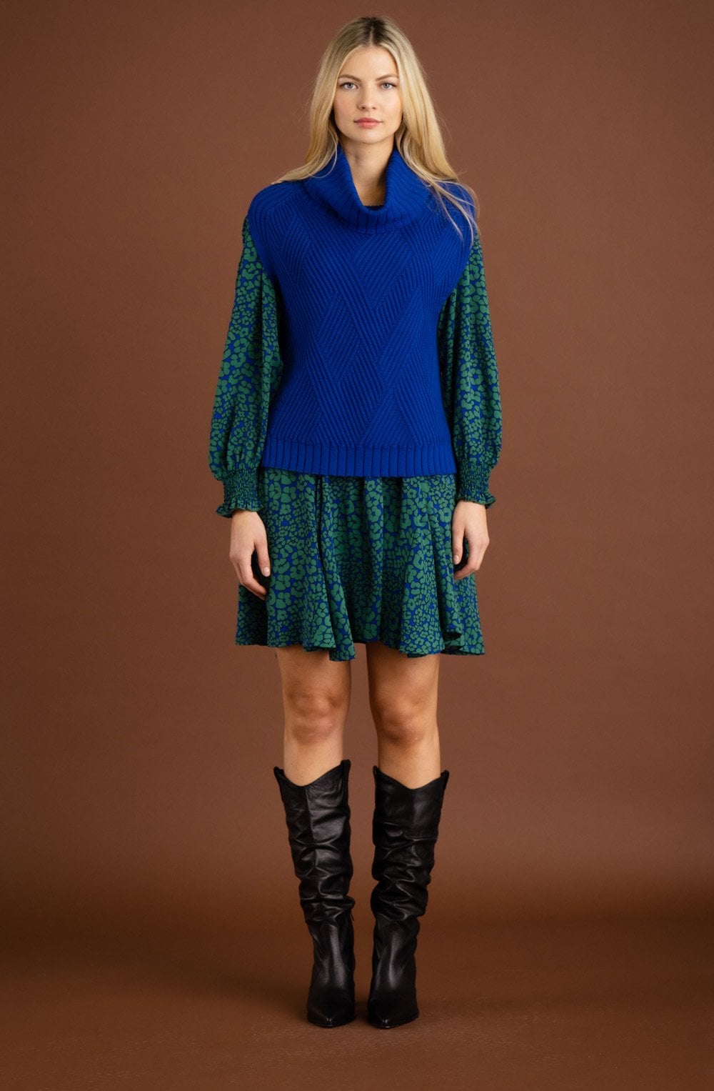 Royal Blue Cowl Neck Sleeveless Jumper