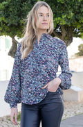 Sea Foam Abstract Print Silk Touch Blouse