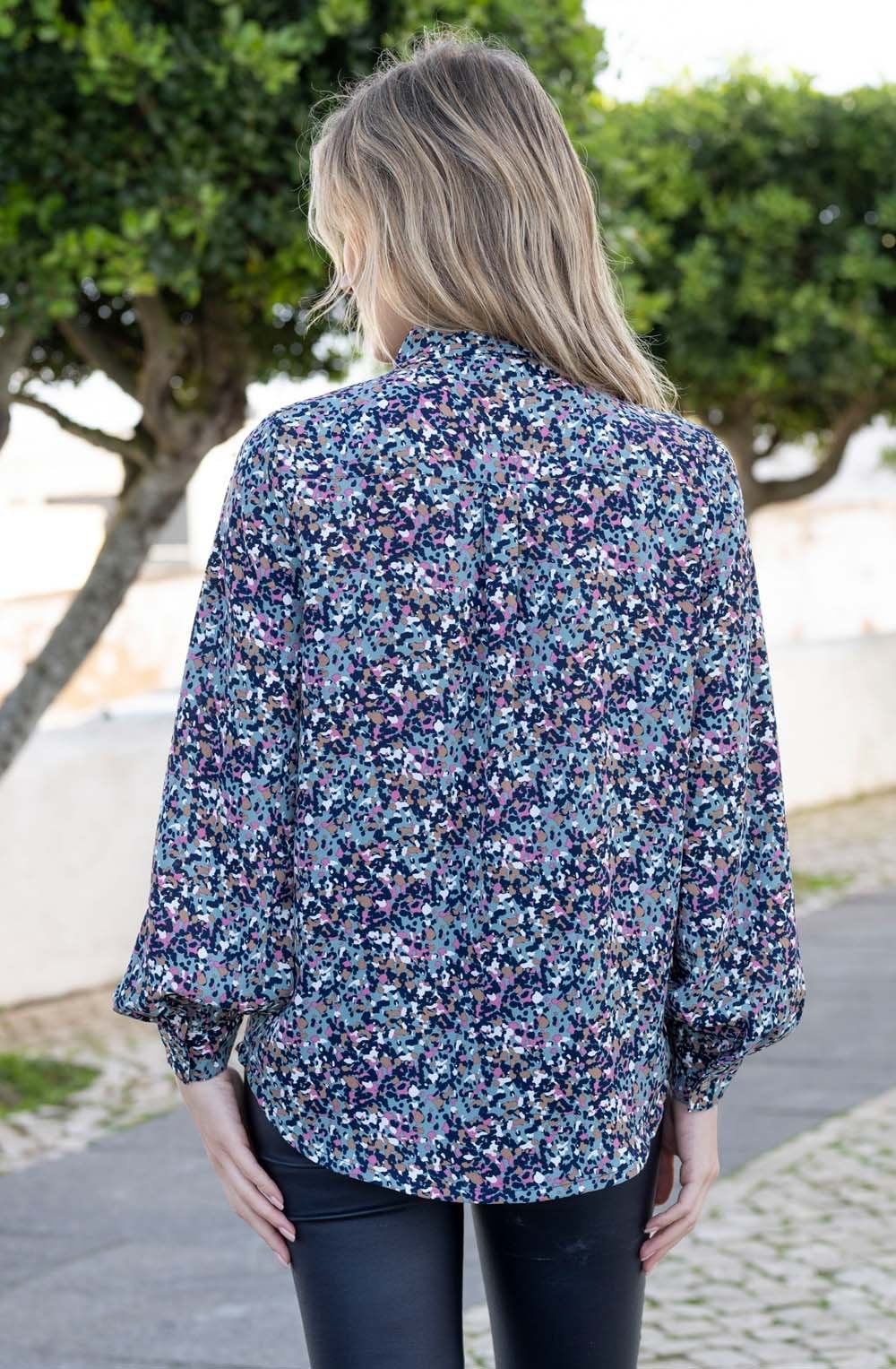 Sea Foam Abstract Print Silk Touch Blouse