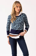 Sea Foam and Navy Animal Print Jumper