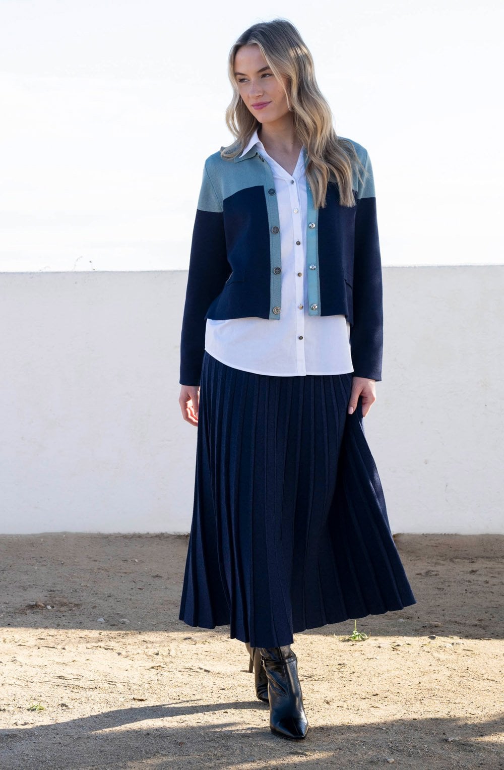 Sea Foam and Navy Colour Block Collared Cardigan