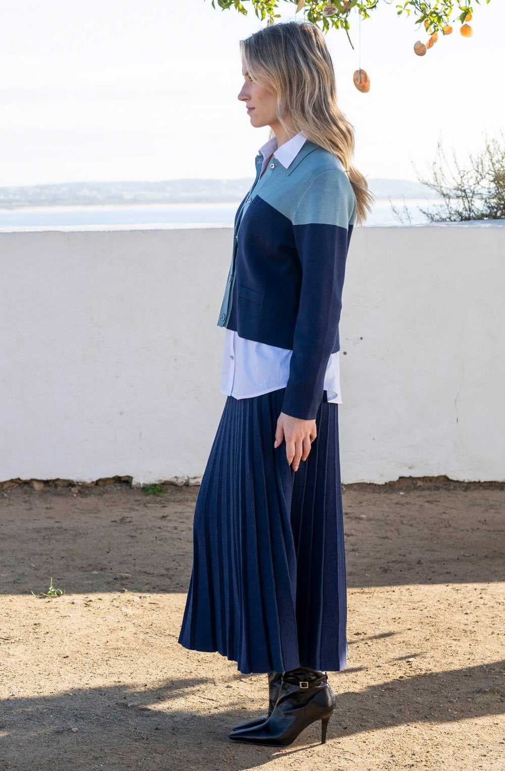 Sea Foam and Navy Colour Block Collared Cardigan