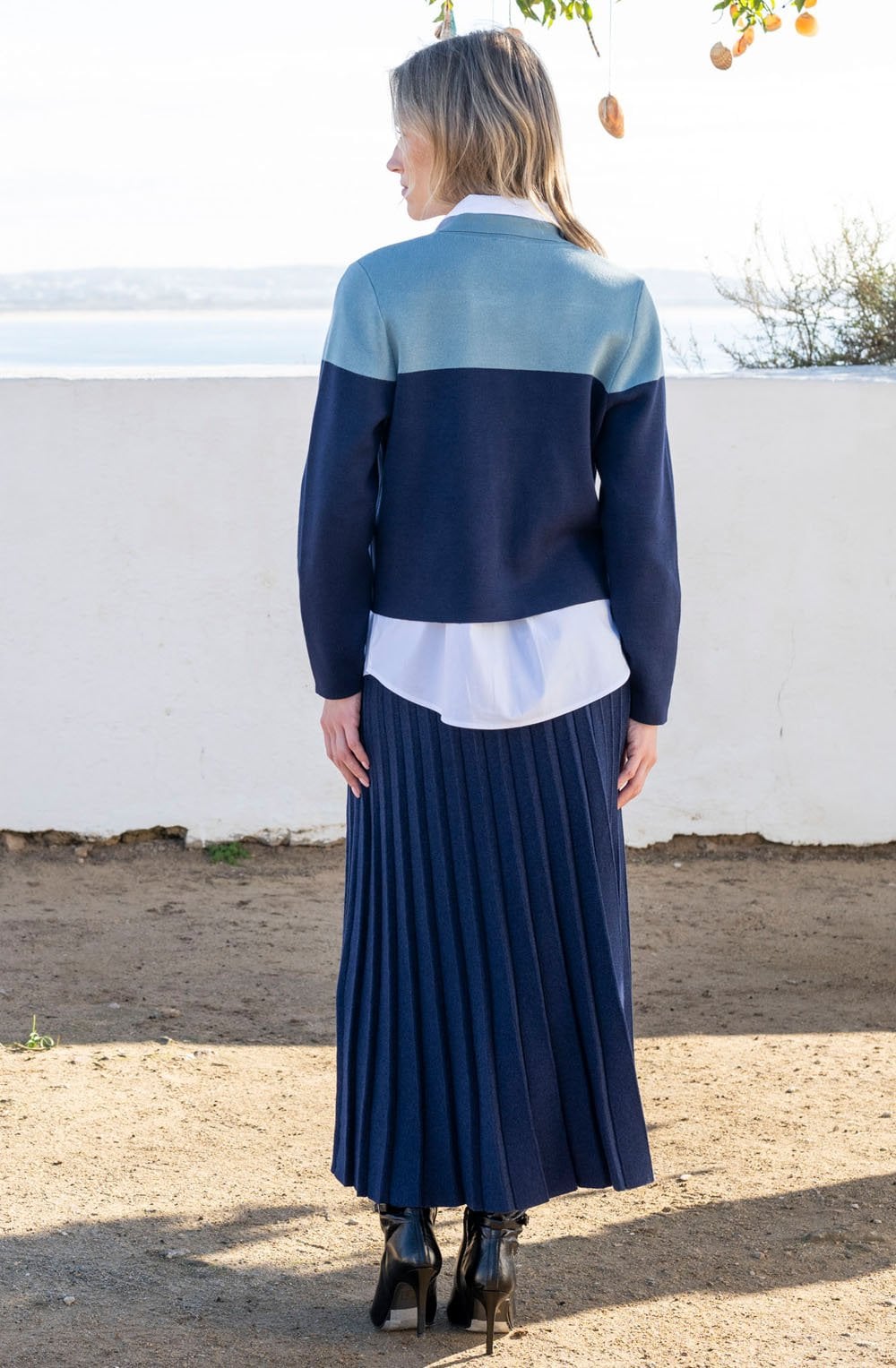 Sea Foam and Navy Colour Block Collared Cardigan