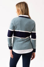 Sea Foam and Navy Faux Pocket Sweater