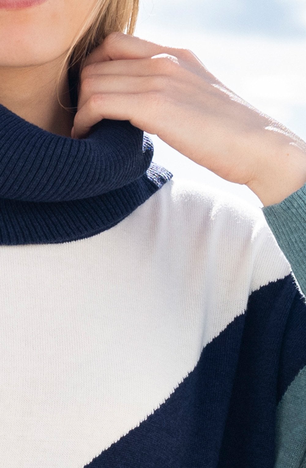 Sea Foam and Navy Oversized Knitted Dress