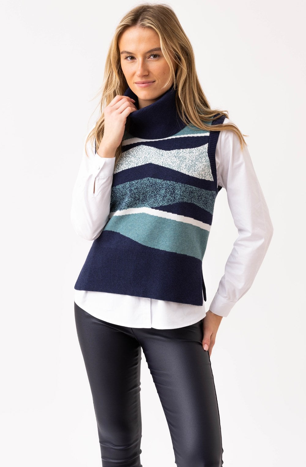 Sea Foam and Navy Removable Snood Knitted Vest
