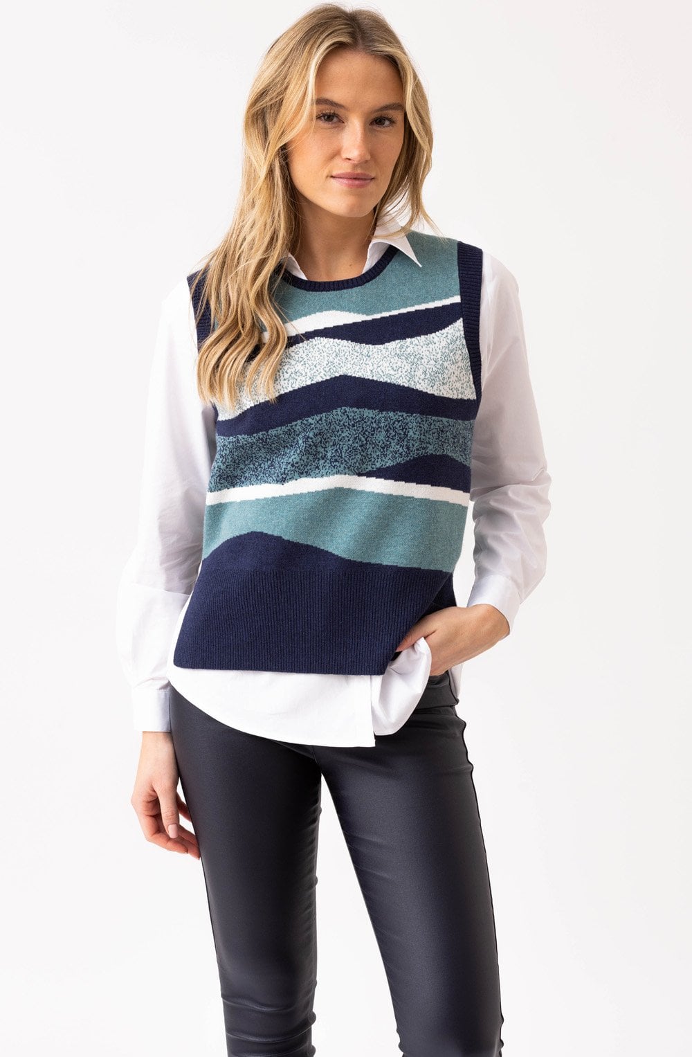 Sea Foam and Navy Removable Snood Knitted Vest