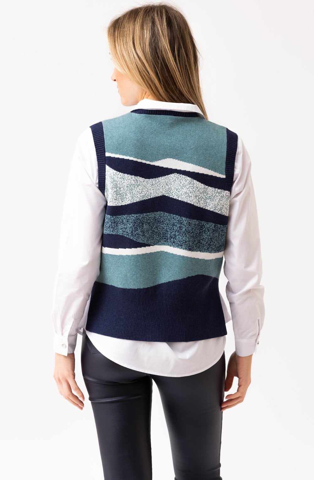 Sea Foam and Navy Removable Snood Knitted Vest