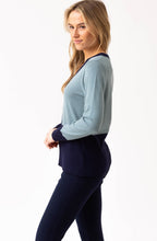 Sea Foam and Navy V Neck Fitted Jumper