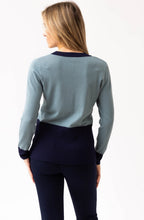 Sea Foam and Navy V Neck Fitted Jumper