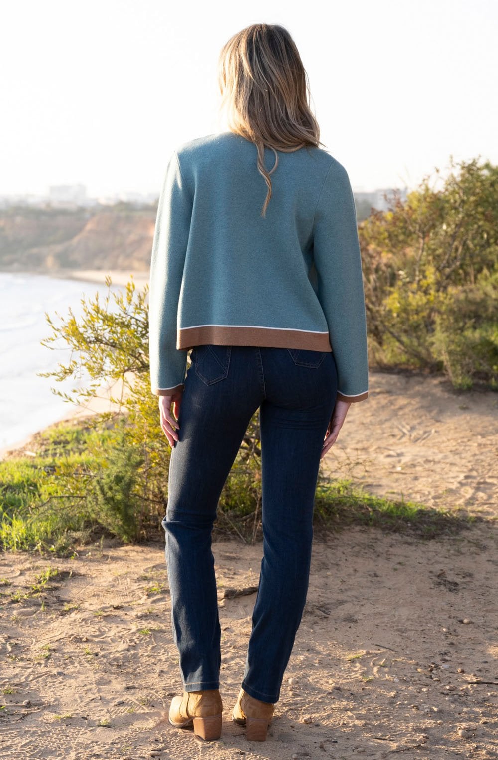 Sea Foam and Tobacco Concealed Button Cardigan