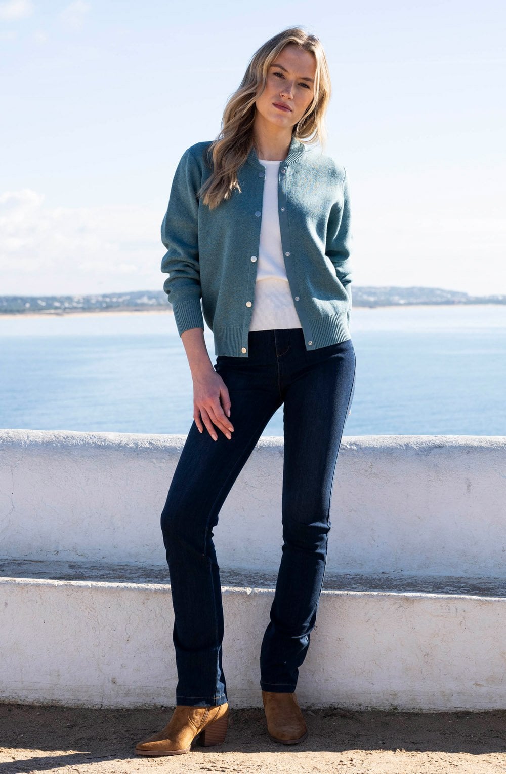 Sea Foam Bomber Style Cardigan