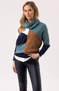 Sea Foam Colour Block Cowl Neck Jumper