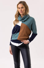 Sea Foam Colour Block Cowl Neck Jumper