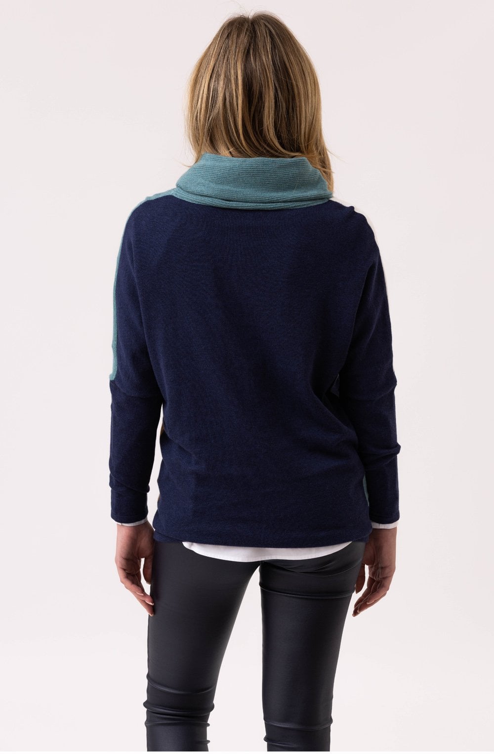 Sea Foam Colour Block Cowl Neck Jumper