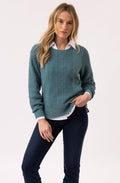 Sea Foam Contrast Cable Knit Jumper
