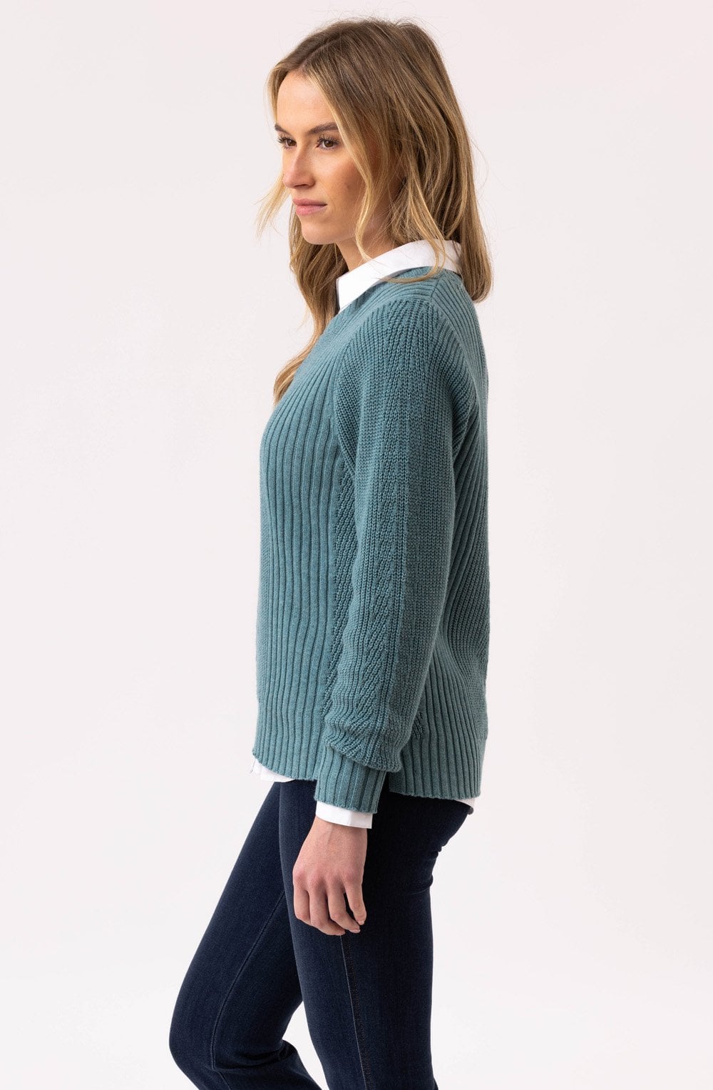 Sea Foam Contrast Cable Knit Jumper