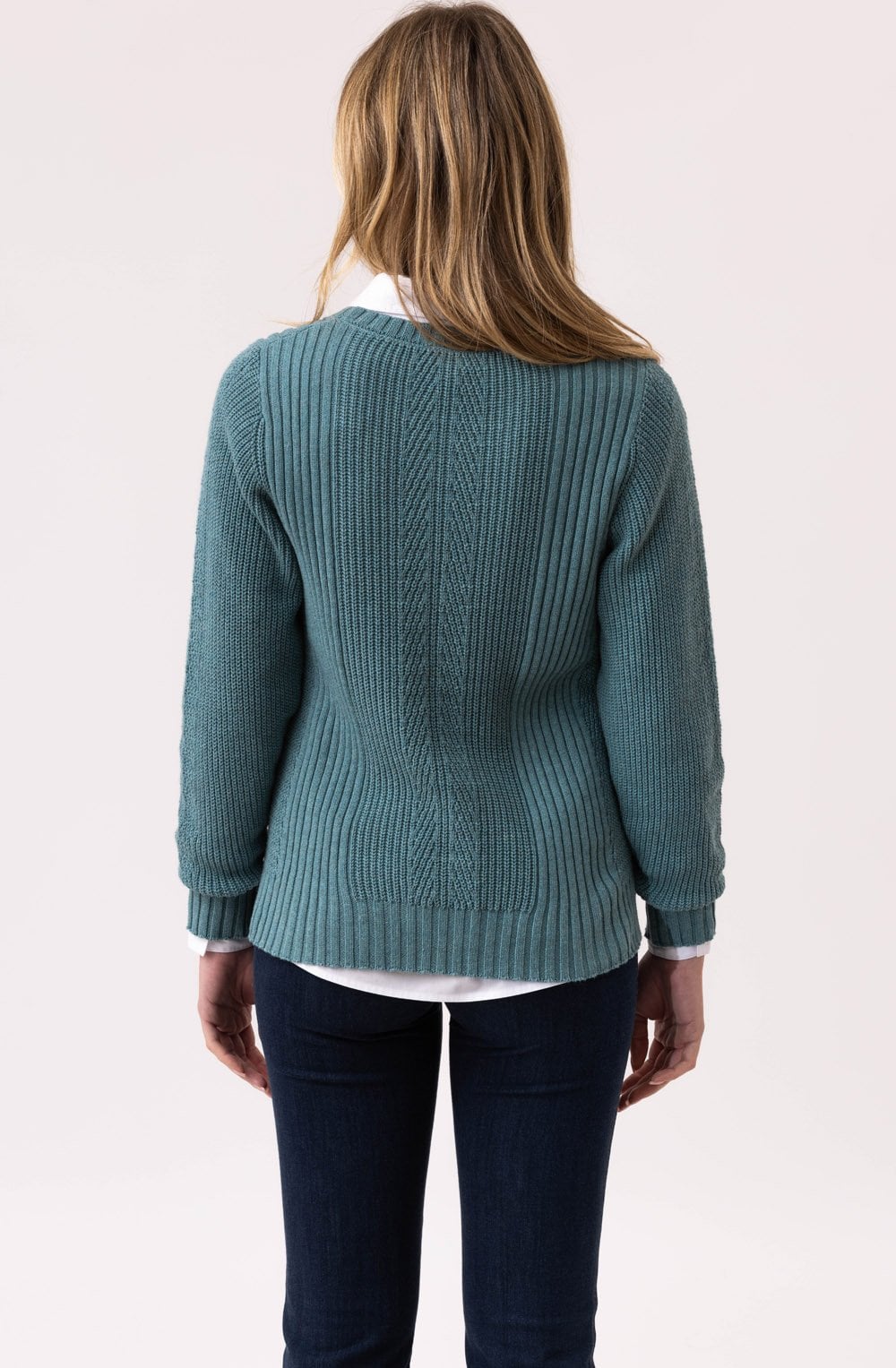 Sea Foam Contrast Cable Knit Jumper