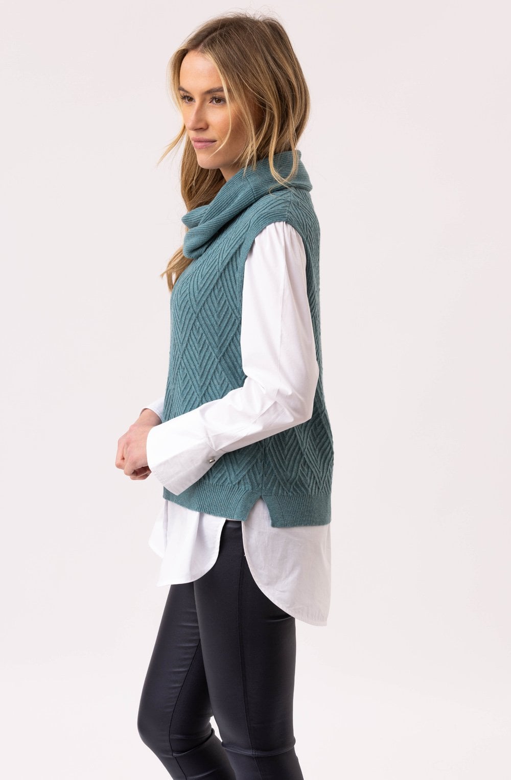 Sea Foam Cowl Neck Knitted Vest